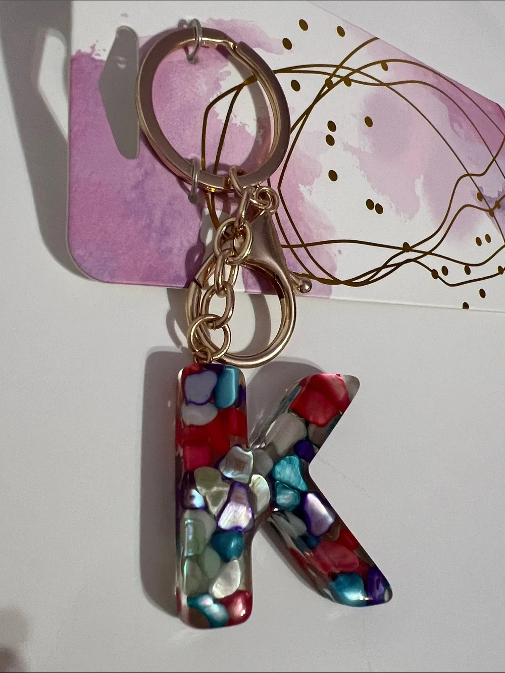 Multicolor Resin 'K' Keychain with Gold Hardware - Women Accessories